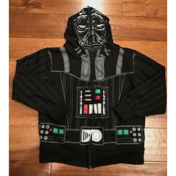 Star Wars Full Face Mask Hoodie Boys Large Darth Vader Cotton Blend Long Sleeve - Picture 1 of 14